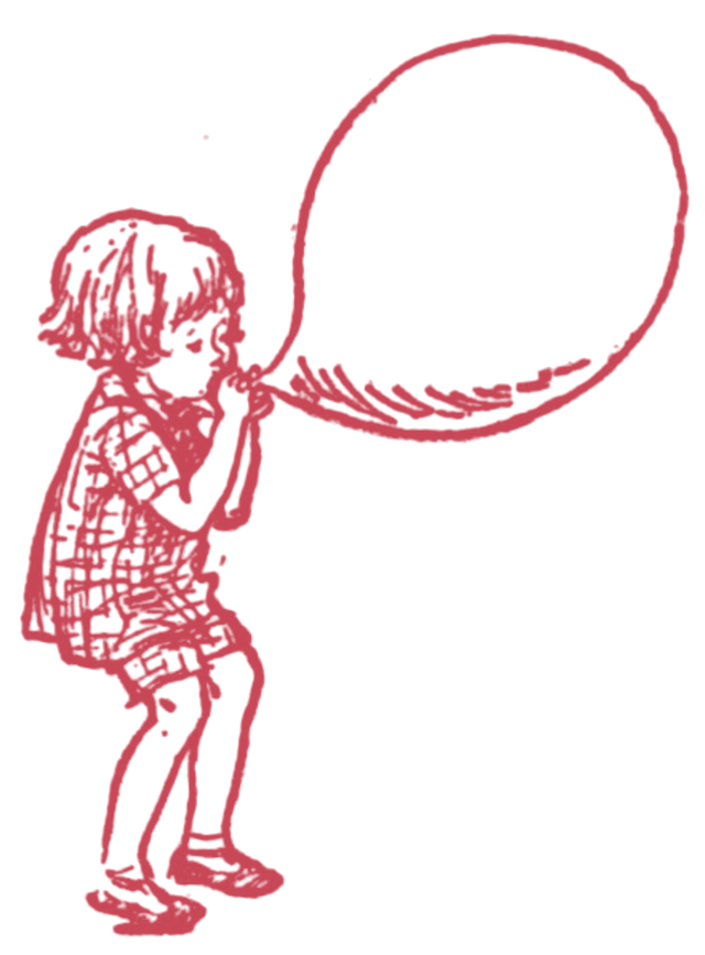 Christopher Robin blowing up a balloon &mdash; from E. H. Shepard's 1926 illustrations.