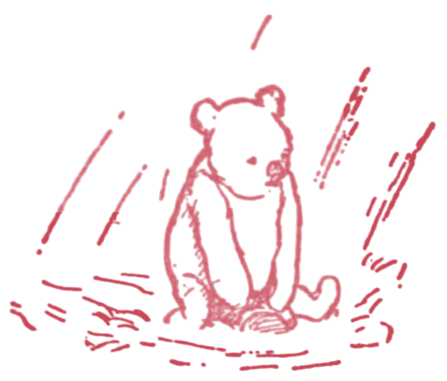 Winnie-the-Pooh sitting alone in the rain &mdash; from E. H. Shepard's 1926 illustrations.